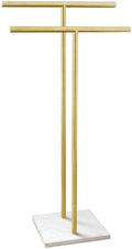 40 Inch Standing Towel Rack for Bathroom Floor Double-T Shape Bath Sheet Holder with Marble Design Base Towel Rack Freestanding Next to Tub or Shower Towel Holder Stand SUS304 Brushed Gold by EADOT