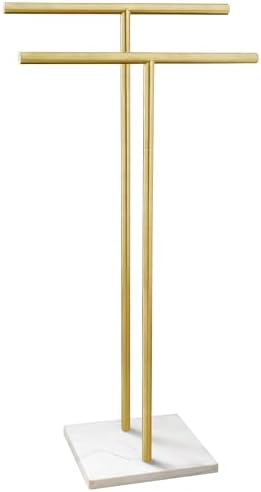 40 Inch Standing Towel Rack for Bathroom Floor Double-T Shape Bath Sheet Holder with Marble Design Base Towel Rack Freestanding Next to Tub or Shower Towel Holder Stand SUS304 Brushed Gold by EADOT