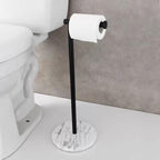 Toilet Paper Holder Stand with Weighted Natural Marble Base, Bathroom Free Standing Toilet Paper Roll Holder with Reserve, Standing Toilet Tissue Holder with Storage (Black, Basic Model) - Image 2