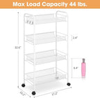 TOOLF 4 Tier Rolling Cart, Metal Utility Storage Cart with Wheels, White - Image 6