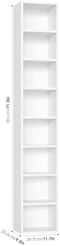FOTOSOK Bookshelf Bookcase 8-Tier Narrow Bookshelf Tall CD Media Tower Rack - Image 3