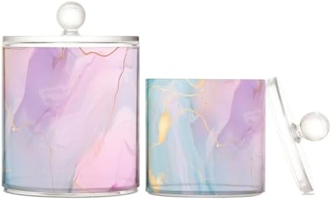 2 Pack Qtip Holder Dispenser with Lids,Watercolor Blue Pink Purple Marble Plastic Cotton Ball Holder Storage Containers,Bathroom Canisters Organizer for Cotton Swab,Cotton Round Pads,Floss 21215203 by Unknown