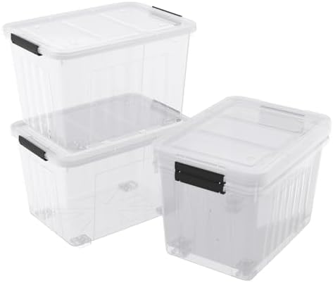 70 Quart Large Clear Plastic Storage Tote Bin with Wheels, 4-Pack - Image 2
