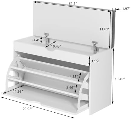VOWNER Shoe Storage Bench with 3-Tier Flip Drawer, Shoe Rack Bench with Adjustable Shelves & Hidden Storage Space, Shoe Organizer for Entryway, Hallway, Living Room, White - Image 2