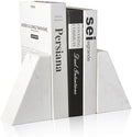 Karibiber Marble Bookends for Heavy Books, Decorative Book Ends for Shelves, White Stone Durable and Heavy-Duty Book Ends for Hardback Books & CDS, Unique Book Stopper & Holder, Set of 2 by Karibiber