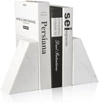 Karibiber Marble Bookends for Heavy Books, Decorative Book Ends for Shelves, White Stone Durable and Heavy-Duty Book Ends for Hardback Books & CDS, Unique Book Stopper & Holder, Set of 2 by Karibiber