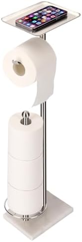 Toilet Paper Holder with Tray at The Top, Sturdy Marble Base No Wobby, Holding Extra 3 Toilet Paper Rolls As Spare Use, Freestanding No Drilling (Brushed Nickel) by Sfemn