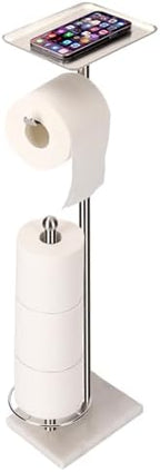 Toilet Paper Holder with Tray at The Top, Sturdy Marble Base No Wobby, Holding Extra 3 Toilet Paper Rolls As Spare Use, Freestanding No Drilling (Brushed Nickel) by Sfemn