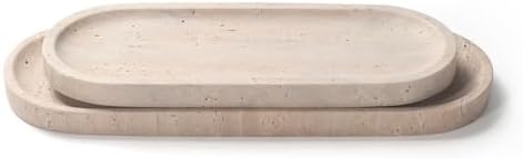 Oval Travertine Stone Tray for Jewelry, Candles, Perfume, Decorative Marble Bathroom Tray for Countertop Organizer 9.8inch x 3.9inch x 0.7inch - Image 6