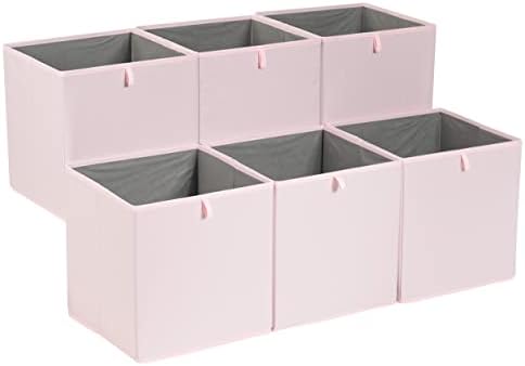 Amazon Basics Collapsible Cube Organizer Bins, Closet Storage Organizer Baskets for Shelves, Space-Saving, 13" x 15" x 13", Peony Pink, Pack of 6 by AmazonBasics