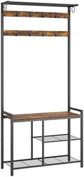 YATINEY Coat Rack Shoe Bench, 4-in-1 Hall Tree with Storage Shelves and Hanging Rod, Entryway Storage Organizer with 8 Movable Hooks, for Entryway, Hallway, Corridor, Rustic Brown and Black MT12BR by Yatiney