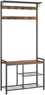 YATINEY Coat Rack Shoe Bench, 4-in-1 Hall Tree with Storage Shelves and Hanging Rod, Entryway Storage Organizer with 8 Movable Hooks, for Entryway, Hallway, Corridor, Rustic Brown and Black MT12BR by Yatiney