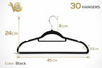 Non-Slip Clothes Hangers Set – Slim Velvet Coat Hangers with Swivel Hooks – Space-Saving Shirt, Dress & Jacket Hangers for Closet Organization (30, Black) - Image 2