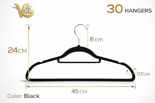 Non-Slip Clothes Hangers Set – Slim Velvet Coat Hangers with Swivel Hooks – Space-Saving Shirt, Dress & Jacket Hangers for Closet Organization (30, Black) - Image 2