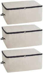 Comforter Storage Bags with Zipper - Sturdy 100% Cotton Canvas Quilt Storage Bags with Zipper - Extra Large with Handles to Conveniently Store Pillows, Blankets, Sheets, and Bedding (3 Bags) by OrganicCottonMart