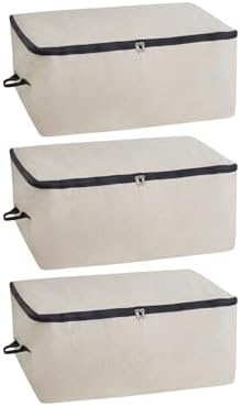 Comforter Storage Bags with Zipper - Sturdy 100% Cotton Canvas Quilt Storage Bags with Zipper - Extra Large with Handles to Conveniently Store Pillows, Blankets, Sheets, and Bedding (3 Bags) by OrganicCottonMart