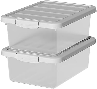 2-Pack Medium Storage Bins with Lids, 14 Quart Stackable Box by Tyminin