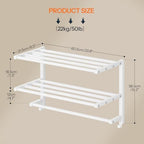 HOOBRO 23.8" Towel Rack for Bathroom, 3 Tier Towel Shelf with Tower Bars, Bathroom Storage Organizer for Towels and Toiletries, Towel Holder Wall Mounted with 2 Hooks, White WT08LB01 - Image 3