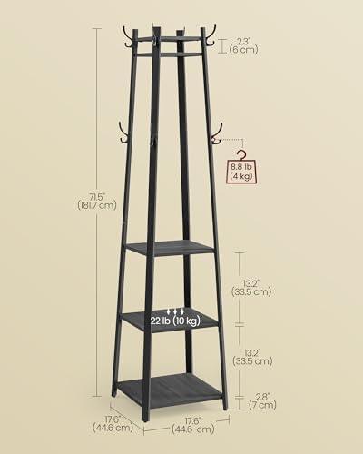 VASAGLE Coat Rack Freestanding, Hall Tree with 4 Shelves - Image 6