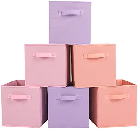 Stero 13x13x13 Inch Fabric Storage Bins 6 Pack Fun Colored Durable Storage Cubes with Handles Foldable Cube Baskets for Home, Kids Room, Closet and Toys Organization Purple, Pink, peachpuff by Stero