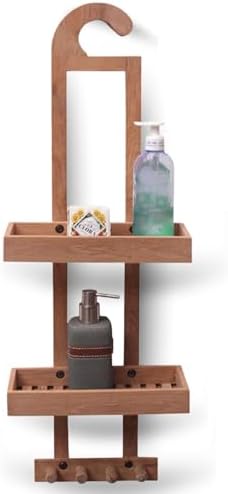 NORDIC STYLE TEAK Wood Natural Hanging Shower Caddy with Storage Shelves, Water Resistant, Easy to Place, Select-Grade Solid Teak Wood, Shower Accessory (Natural Langr) by NordicStyleTeak