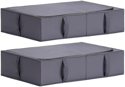 TYEERS Under Bed Storage Containers, Durable Fabric, Washable, Collapsible, Under Bed Storage Bins for Clothes, Blankets, Sheets, Shoes, 27.5x16.5x7 Inches, 2-Pack, Dark Grey by StorageOrganization