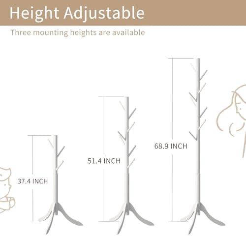 Coat Rack Freestanding, Coat Stands Entryway, Bamboo Coat Rack Hat Hanger 8 Hook for Jacket, Purse, Scarf Rack, Umbrella Tree Stand (White) - Image 4
