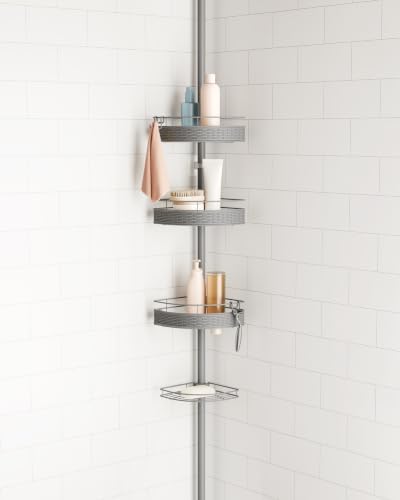 Rubbermaid Tension Pole Corner Shower Caddy: 4-Tier Bathroom Organizer Shelves, No Drill Installation for Renters, Apartments, Dorms, Family Bathroom, Adjustable 60-108 Inch, Gray - Image 2