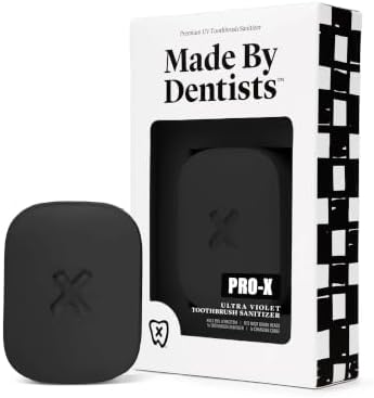 Made By Dentists PRO-X UV Toothbrush Sanitizer Clip - 5-Minute UV-C Cycle, 30-Day Battery, Universal Fit for Manual & Electric Toothbrushes, TSA-Friendly, Portable, Black by MadeByDentists%E2%84%A2
