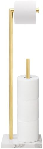 GZILA Toilet Paper Holder Stand Brushed Gold with Reserve, Marble Base Design, Free Standing Bathroom Tissue Roll Holder Freestanding, SUS304 Stainless Steel - Image 3