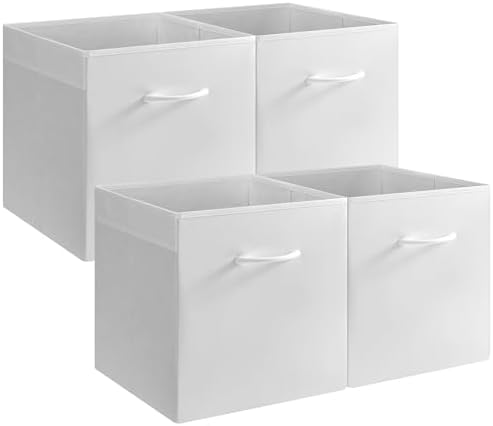 StorageWorks White 13in Storage Cubes, Leather Cube Storage Bins, 4-Pack by StorageWorks