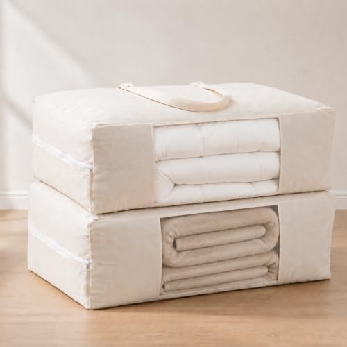 2 Pack Canvas Storage Bags for King/Queen Comforters Blanket, 25"x19"x9" by Unknown