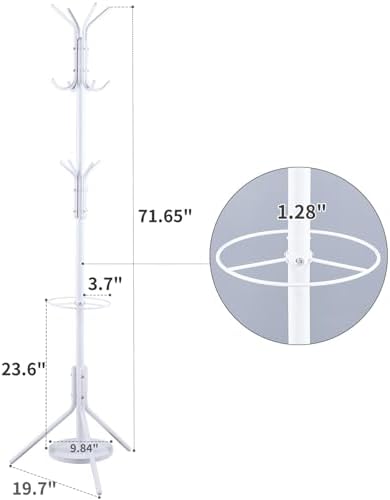 Kitsanery Coat Rack Freestanding,Metal Coat Tree with Umbrella Holder,Hat and Coat Rack Stand for Entryway, Hallway, Living Room, Bedroom (White) - Image 3