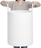CLHMILY&Z Laundry Hamper Round Storage Rope Basket in Living Room, Bedroom, Laundry Room for Toy, Clothes, Blanket, Pillow (White, 80L) by ClhmilyZ
