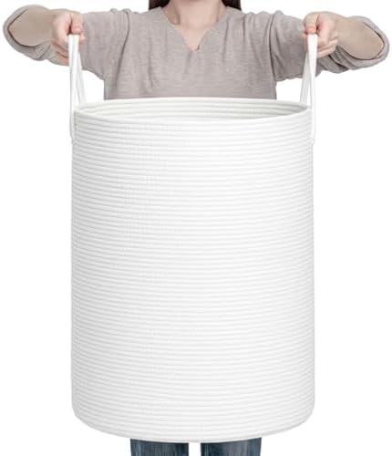 CLHMILY&Z Laundry Hamper Round Storage Rope Basket in Living Room, Bedroom, Laundry Room for Toy, Clothes, Blanket, Pillow (White, 80L) by ClhmilyZ