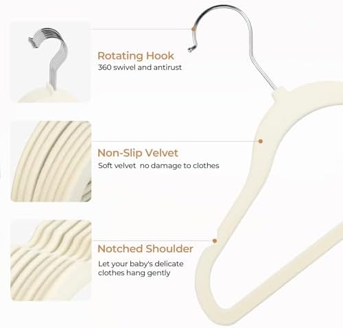 GoodtoU Velvet Baby Clothes Hangers 50 Pack 11.8 Inch Beige - Image 3