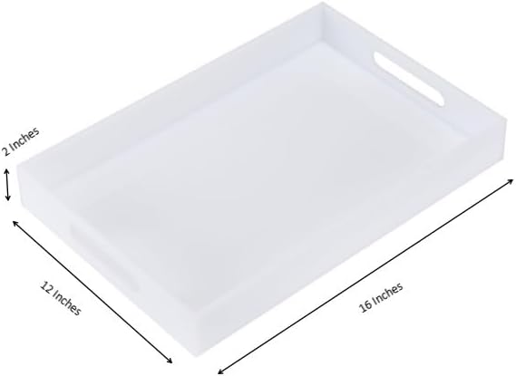 KEVLANG Glossy White Acrylic Serving Tray, 12x16Inch, Sturdy Kitchen Countertop Organizer, Decorative Vanity Table Tray, Ottoman Tray, 3/16 inch Thickness - Image 2