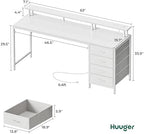 Huuger 63 Inch Computer Desk with Power Outlets and LED Lights, Gaming Desk with 4 Drawers, Office Desk with Monitor Stand, Study Work Desk for Home Office, White - Image 3