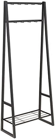 Amazon Basics 9 Hooks Coat Rack, Freestanding Entryway Shoe Bench with Metal 1-Tier Storage Shelf, Space Saving for Hallway and Bedroom, 13" D x 27.6" W x 69" H, Black by AmazonBasics