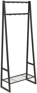 Amazon Basics 9 Hooks Coat Rack, Freestanding Entryway Shoe Bench with Metal 1-Tier Storage Shelf, Space Saving for Hallway and Bedroom, 13" D x 27.6" W x 69" H, Black by AmazonBasics