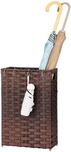 Rattan Umbrella Stand, Umbrella Holder for Entryway, Hand Woven Umbrella Rack Organizer Freestanding, with a Detachable Drip Tray, 4 Hooks, 11.8" L x 5.5" W x 16.5" H by Unknown