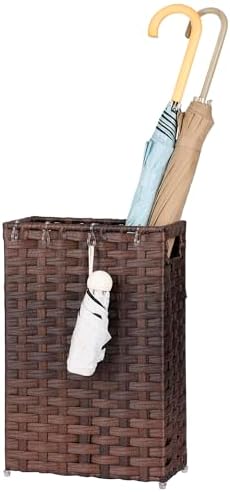 Rattan Umbrella Stand, Umbrella Holder for Entryway, Hand Woven Umbrella Rack Organizer Freestanding, with a Detachable Drip Tray, 4 Hooks, 11.8" L x 5.5" W x 16.5" H by Unknown