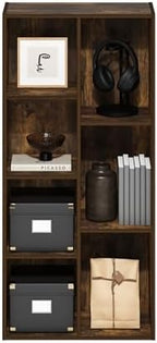 Furinno LUDER Book Shelf, 7-Cube Bookshelf, Bookcase with Open Shelves, 9.4 x 19.5 x 41.7, Easy Assembly, for Living Room, Bedroom, Home Office, Amber Pine - Image 5