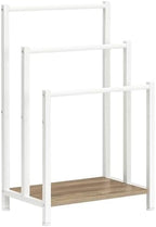 HOOBRO Free Standing Towel Rack, 3 Tier Blanket Rack, Blanket Holder for Bathroom, 16.9" L x 11" W x 31.9" H, Industrial Metal Drying and Display Rack with Shelf, White and Grey WG03LB01 by HOOBRO