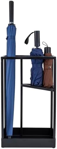 MyGift 20 Inch Tall Modern Brass Tone Metal Geometric Freestanding Entryway Umbrella Rack or Cane Holder with Shelf for Small Umbrellas and Bottom Drip Tray (Black-Large) - Image 7