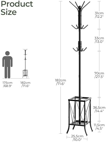 CHOEZON Coat Rack Freestanding, Coat Rack with Umbrella Holder, Entryway Hanger Stand with12 Hooks, Metal Hall Tree for Bags, Coats, Hats, Entryway, Hallway, Living Room, Bedroom, Office Black TYM01BB - Image 5