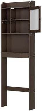 SUPER DEAL Over The Toilet Bathroom Storage Cabinet Freestanding Wooden Bathroom Organizer with Adjustable Shelves and Glass Door, Brown - Image 6