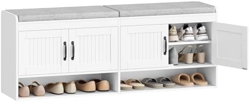 Hzuaneri 55.1" Shoe Storage Bench, Shoe Bench with 4 Doors & Padded Cushion by Hzuaneri