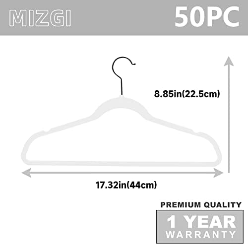MIZGI White Velvet Hangers 50 Pack Non Slip Heavy Duty Black Hooks - Image 6