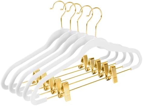 MIZGI Premium Velvet Pants Hangers with Adjustable Clips (Pack of 20) Slim Skirt Hangers- Non Slip Felt Outfit Dress Hangers White - Gold Hooks,Space Saving Shirt Clothes Hangers by MIZGI